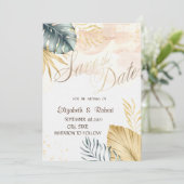 Palmbladeren Strand Bruiloft Save The Date (Staand voorkant)