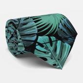 Palmbladeren Tropisch Bladpatroon Blauw Groen Stropdas (Opgerold)