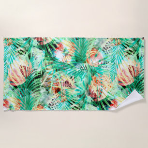 palmbladeren, tropisch, botanisch, kleurrijk strandlaken