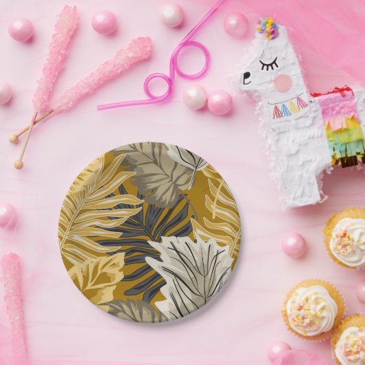 Palmbladeren, tropisch, botanisch, oerwoud, bos, papieren bordje (Feest)