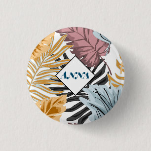 Palmbladeren, tropisch, botanisch, oerwoud, bos, ronde button 3,2 cm
