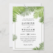 Palmbladeren Tropisch Elegant Chic QR Code Trouwen Kaart (Voorkant)