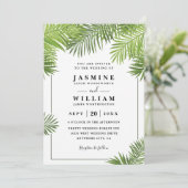 Palmbladeren Tropisch Elegant Chic QR Code Trouwen Kaart (Staand voorkant)