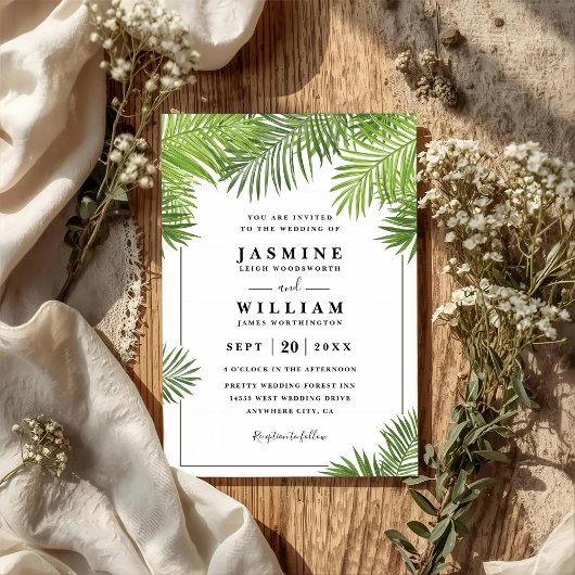 Palmbladeren Tropisch Elegant Chic QR Code Trouwen Kaart
