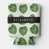 Palmbladeren, tropisch patroon, Jouw naam Blikjeskoeler (Voorkant)