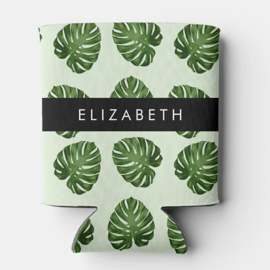 Palmbladeren, tropisch patroon, Jouw naam Blikjeskoeler (Achterkant)