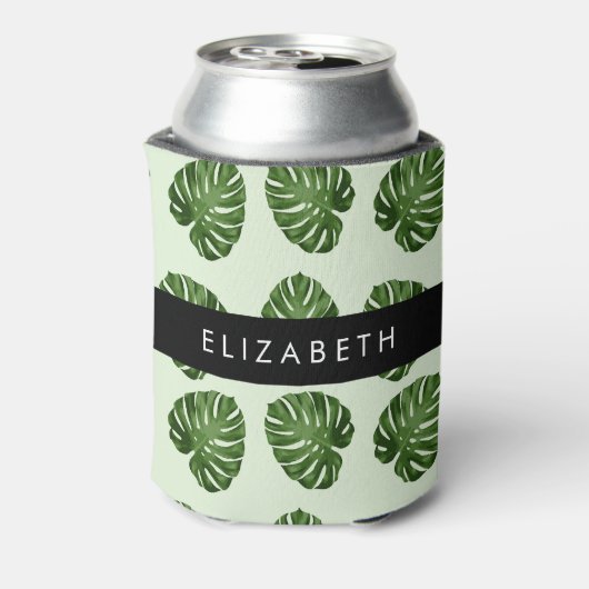 Palmbladeren, tropisch patroon, Jouw naam Blikjeskoeler (Blikje Achterkant)