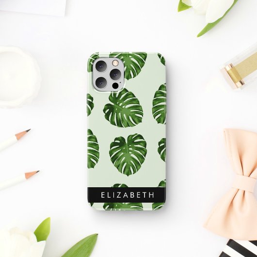 Palmbladeren, tropisch patroon, Jouw naam Case-Mate iPhone Case