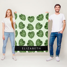 Palmbladeren, tropisch patroon, Jouw naam Fleece Deken