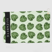 Palmbladeren, tropisch patroon, Jouw naam Golfhanddoek (Horizontaal)