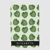 Palmbladeren, tropisch patroon, Jouw naam Golfhanddoek (Voorkant)