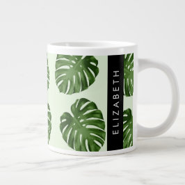 Palmbladeren, tropisch patroon, Jouw naam Grote Koffiekop