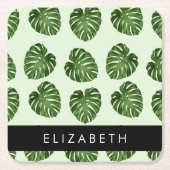 Palmbladeren, tropisch patroon, Jouw naam Kartonnen Onderzetters (Voorkant)