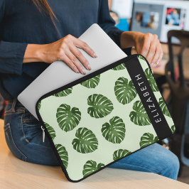 Palmbladeren, tropisch patroon, Jouw naam Laptop Sleeve