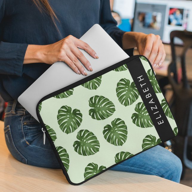Palmbladeren, tropisch patroon, Jouw naam Laptop Sleeve (Creator heeft geüpload)