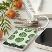 Palmbladeren, tropisch patroon, Jouw naam Sleutelhanger (Voorkant Rechts)