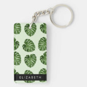 Palmbladeren, tropisch patroon, Jouw naam Sleutelhanger (achterkant)