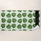 Palmbladeren, tropisch patroon, Jouw naam Strandlaken (Voorkant)