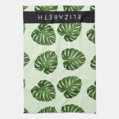 Palmbladeren, tropisch patroon, Jouw naam Theedoek (Verticaal)