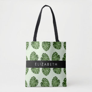 Palmbladeren, tropisch patroon, Jouw naam Tote Bag