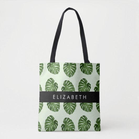 Palmbladeren, tropisch patroon, Jouw naam Tote Bag (Voorkant)