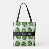 Palmbladeren, tropisch patroon, Jouw naam Tote Bag (Achterkant)