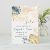Palmbladeren Watercolor Save The Date (Staand voorkant)