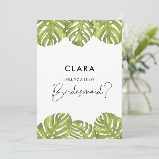 Palmbladeren Wil je mijn bruidsmeisje kaart zijn? (Staand voorkant)