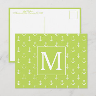 Palmbladgroen en witte ankers monogram briefkaart
