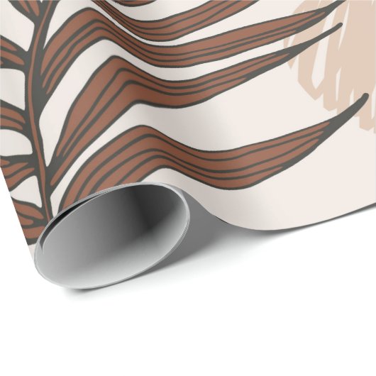 palmbladlijnkunst naadloos patroon op aarde cadeaupapier (Rol Hoek)