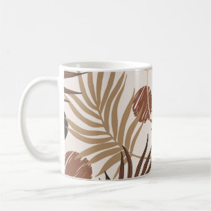 palmbladlijnkunst naadloos patroon op aarde koffiemok