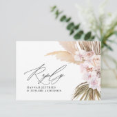 Palmbladpampas natuurlijke roze bruiloft RSVP Informatiekaartje (Staand voorkant)