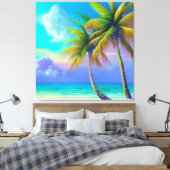 Palmbomen als nachtelijke Herfsten Tropisch Canvas Afdruk (Insitu (Slaapkamer))
