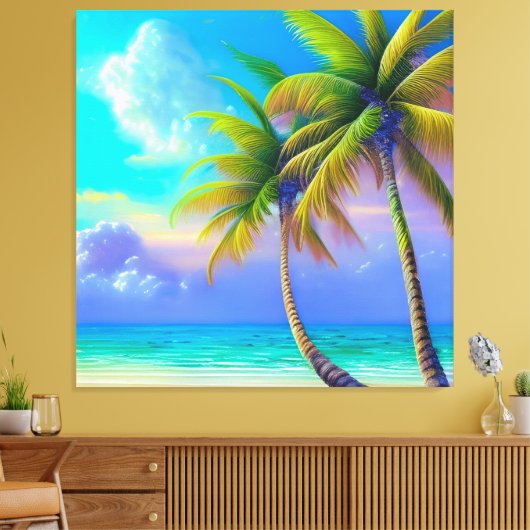 Palmbomen als nachtelijke Herfsten Tropisch Canvas Afdruk (Insitu (Woonkamer))