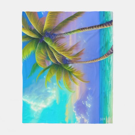 Palmbomen als nachtelijke Herfsten Tropisch Fleece Deken (Voorkant)