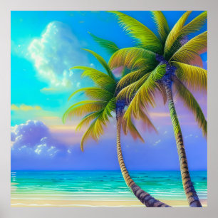 Palmbomen als nachtelijke Herfsten Tropisch Poster