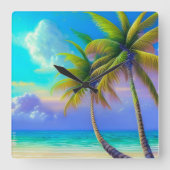 Palmbomen als nachtelijke Herfsten Tropisch Vierkante Klok (Voorkant)