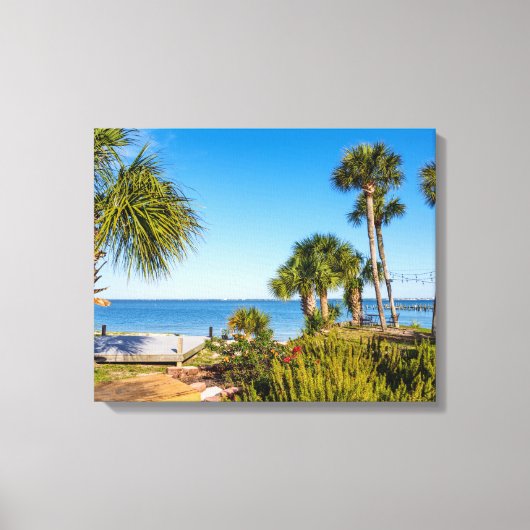 Palmbomen Bayside Morning Canvas Print (Voorkant)