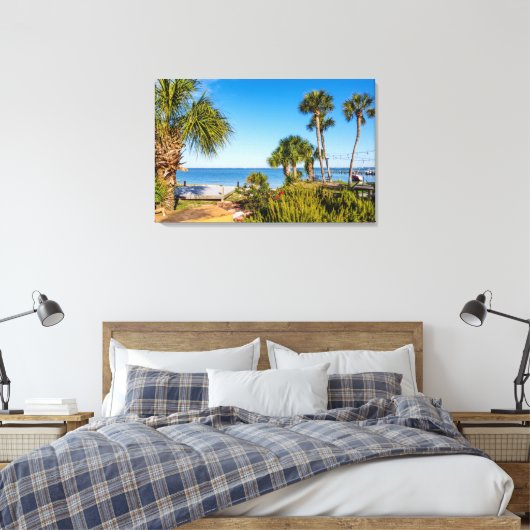 Palmbomen Bayside Morning Canvas Print (Insitu (Slaapkamer))