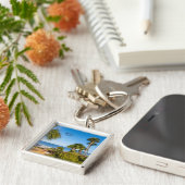 Palmbomen Bayside Morning Square Sleutelhanger (Zijkant)