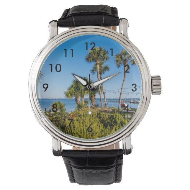 Palmbomen Bayside Ochtendpolshorloge Horloge (Voorkant)