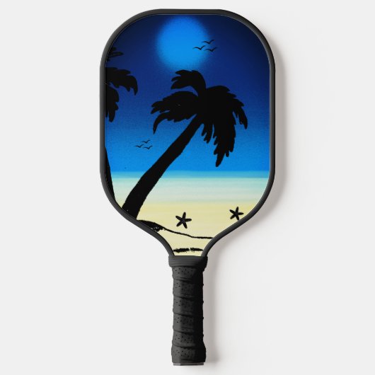 Palmbomen Beach Blue D Pickleball Paddle (Voorkant)