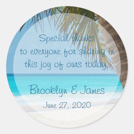 Palmbomen Bedanken Op Strand Bruiloft Stickers (Voorkant)