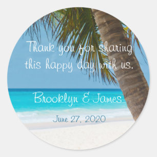 Palmbomen Bedanken Op Strand Trouwstickers Ronde Sticker