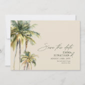 Palmbomen Bestemming Elegante Kust Bruiloft Save The Date (Voorkant)