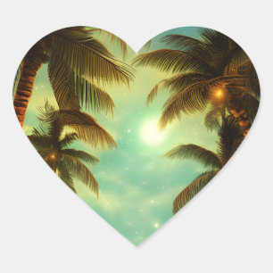 palmbomen bij Sunset Tropical Hart Sticker