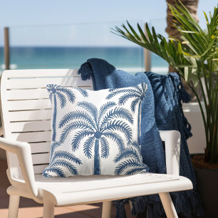 Palmbomen blauw wit buitenkussen