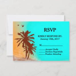 Palmbomen blauwe oceaan strand bruiloft RSVP stran