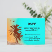 Palmbomen blauwe oceaan strand bruiloft RSVP stran (Staand voorkant)