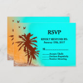 Palmbomen blauwe oceaan strand bruiloft RSVP stran (Voorkant / Achterkant)